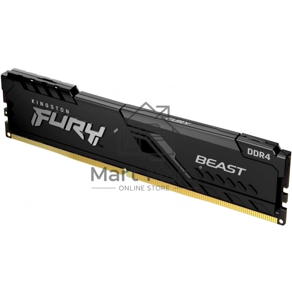 Оперативная память Kingston Fury Beast, DDR4, 16GB (1x16GB), 3600MHz, CL18, DIMM, с радиатором, черный
