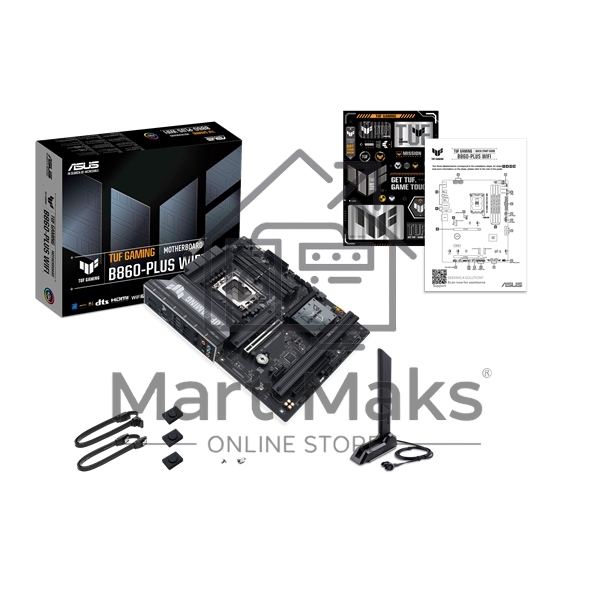 Материнская плата ASUS TUF GAMING B860-PLUS WIFI, LGA 1851, Intel B860, 4xDDR5, 4xSATA, 3xM.2, 1xPCIe 5.0 x16, 1xPCIe 4.0 x16, 1xDP, 1xHDMI, 1x 2.5Gb LAN, 1xUSB 20Gbps, 2xUSB 10Gbps, 3xUSB 5Gbps, 2xUSB 2.0, 5x3.5 мм, 7.1, ATX