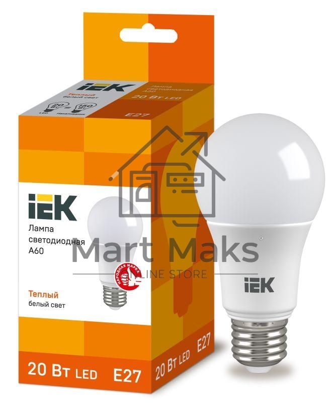 Лампа Iek LLE-A60-20-230-30-E27 светодиодная ECO A60 шар 20Вт 230В 3000К E27 IEK