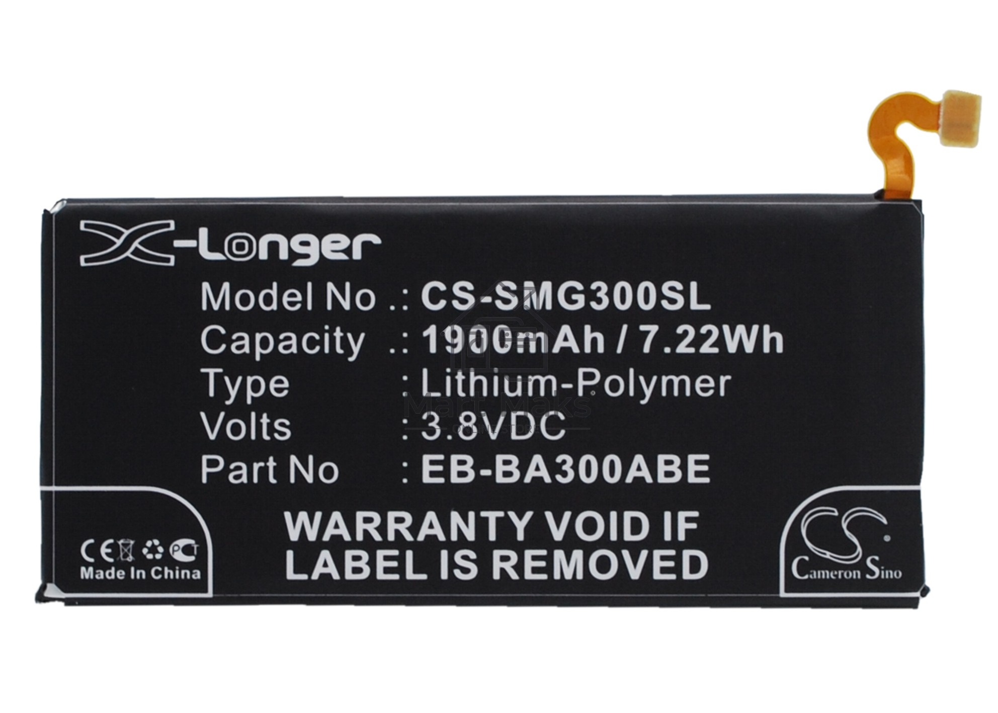 Аккумулятор CameronSinoCS-SMG300SL EB-BA300ABE для Samsung Galaxy A3 SM-A300F, SM-A300F/DS Duos3.8V / 1900mAh