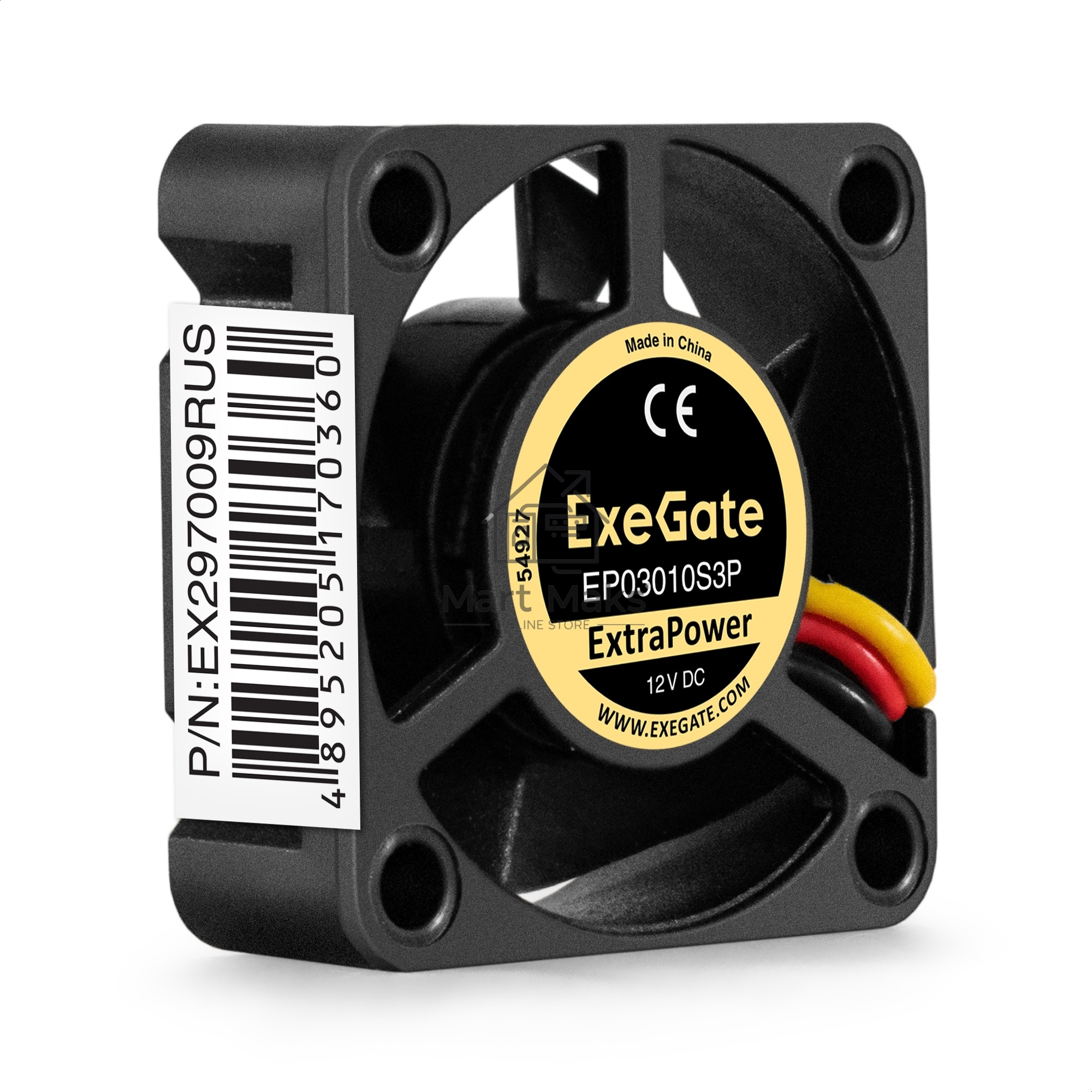 Вентилятор для корпуса ExeGate ExtraPower EP03010S3P черный, 30 мм, 10500 об/мин, 29 дБ, 3 pin
