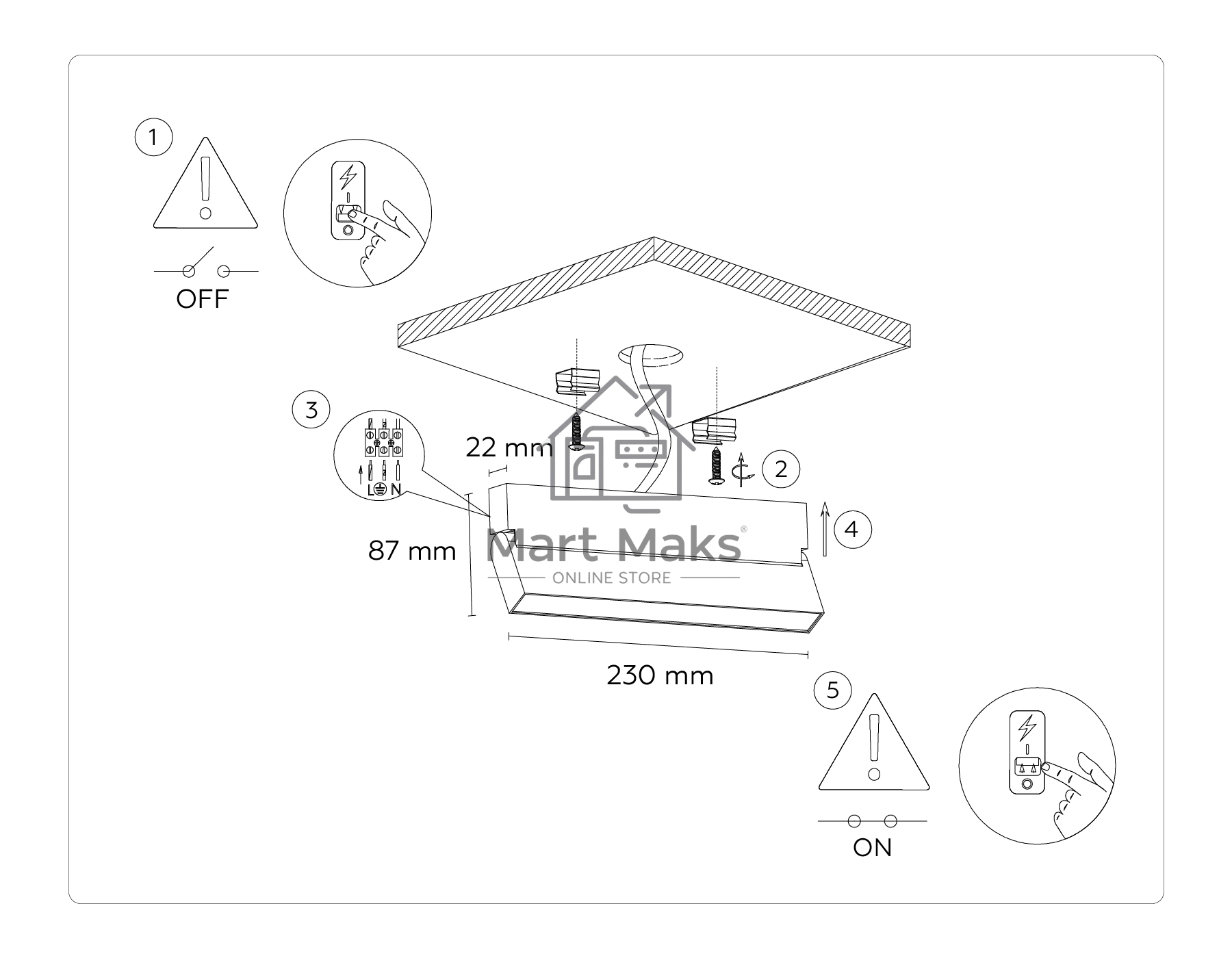 Светильник Ambrella light TA1821 BK черный LED 12W 4200K 230*22*87