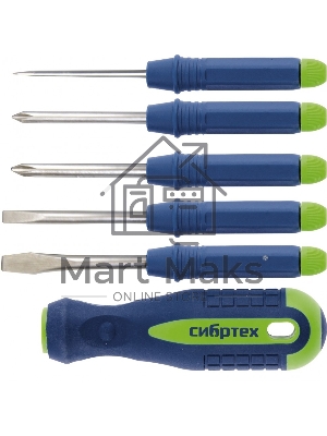 Отвертка со сменными насадками, 5 предметов, CrV Сибртех