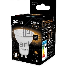 Лампа светодиодная Gauss 101506109 9Вт цок.:GU10 рефлек. 150B св.свеч.бел.теп. MR16 (упак.:10шт)
