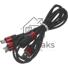 Кабель USB HOCO x26 Xpress one pull three 3 в 1, Lightning+Micro+Type-C, черно-красный