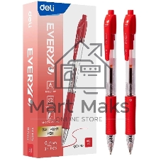 Ручка шариковая автоматическая Deli Every EQ60-RD прозрачный/красный, d=0.7мм, красные чернила, круглая, резиновая манжета