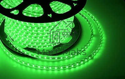 Лента LED 220 В, 10х7 мм, IP67, SMD 2835, 60 LED/m, цвет свечения зеленый, бухта 100 м