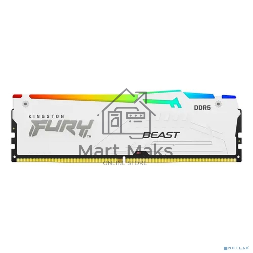 Оперативная память Kingston Fury Beast, DDR5, 16GB (1x16GB), 5200MHz, CL36, DIMM, с радиатором, RGB, белый
