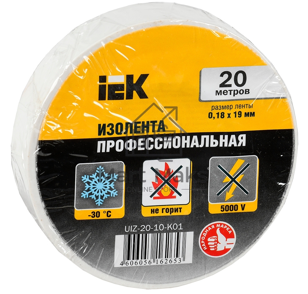 Изолента Iek UIZ-20-10-K01 0,18х19 мм белая 20 метров ИЭК