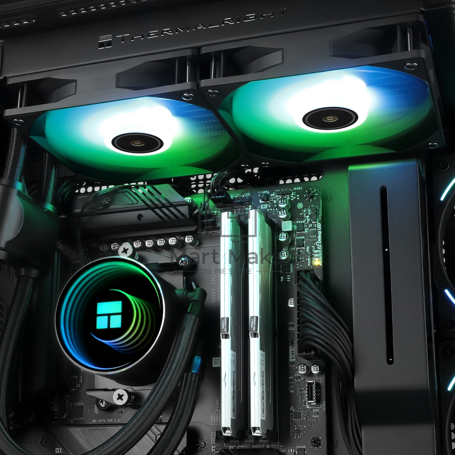 Водяное охлаждение для процессора Thermalright Frozen Notte 240 черный ARGB V2 (240mm, Black, ARGB/ Fans: 2x120mm, 72.37CFM, 27.7dBA, 2000RPM/ Pump height 54mm, 28dBA, 5300RPM, Rad thickness 27mm/ S: 1200, 1700, 1851, 2011, 2066, 115X, AM2, AM2+, AM3, AM3