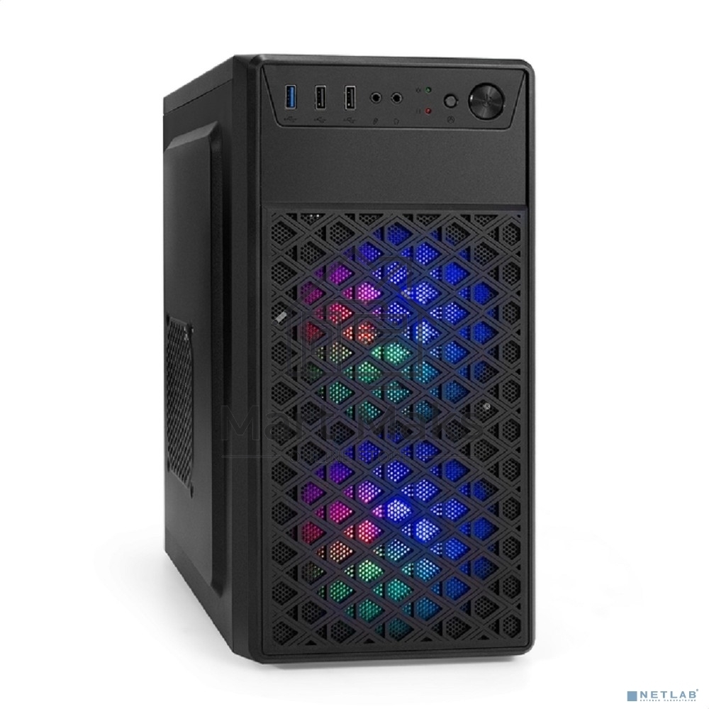 Компьютерный корпус Minitower ExeGate mEVO-7803 (mATX, без БП, 2*USB+1*USB3.0, HD аудио, черный, 2 вент. 12см с RGB подсветкой)