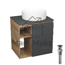 Тумба Bau Dream Blackwood 60 правая, графит, раковина BAU Dream круглая D41, выпуск клик клак, черный