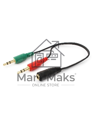 Кабель аудио сигнала Cablexpert, Jack3.5 нушники + 3.5 микрофон-> Jack3.5 4pin, длина 20см, черный