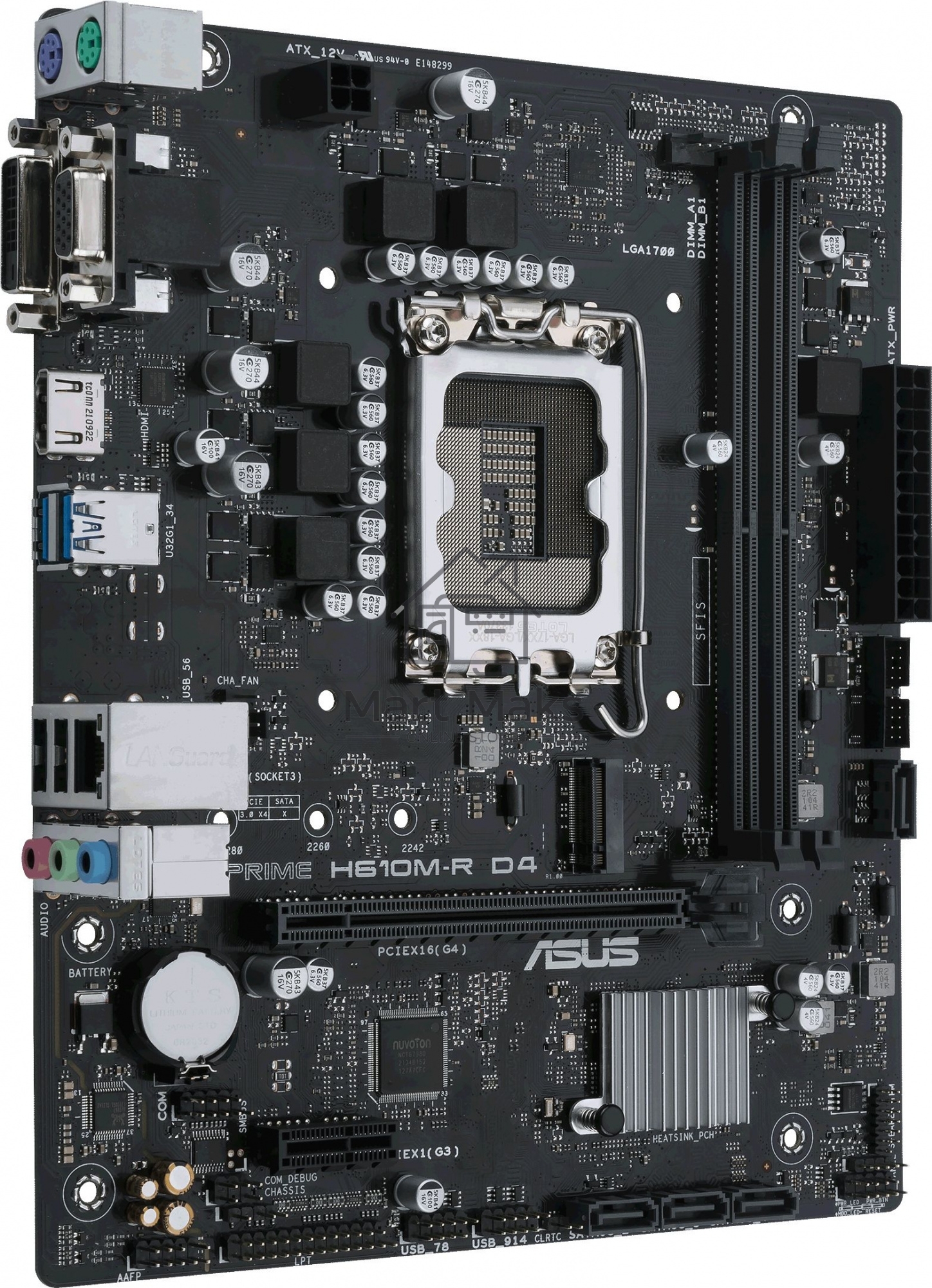 Материнская плата ASUS PRIME H610M-R D4-SI, LGA 1700, Intel H610, 2xDDR4, 4xSATA, 1xM.2 PCIe 3.0 x4, 1xPCIe 4.0 x16, 1xPCIe x1, 1xHDMI, 1xDVI, 1xVGA, 2xUSB-A 2.0, 2xUSB-A 3.2 Gen 1, 1x 1Gb LAN, 3x3.5 мм, 7.1, mATX