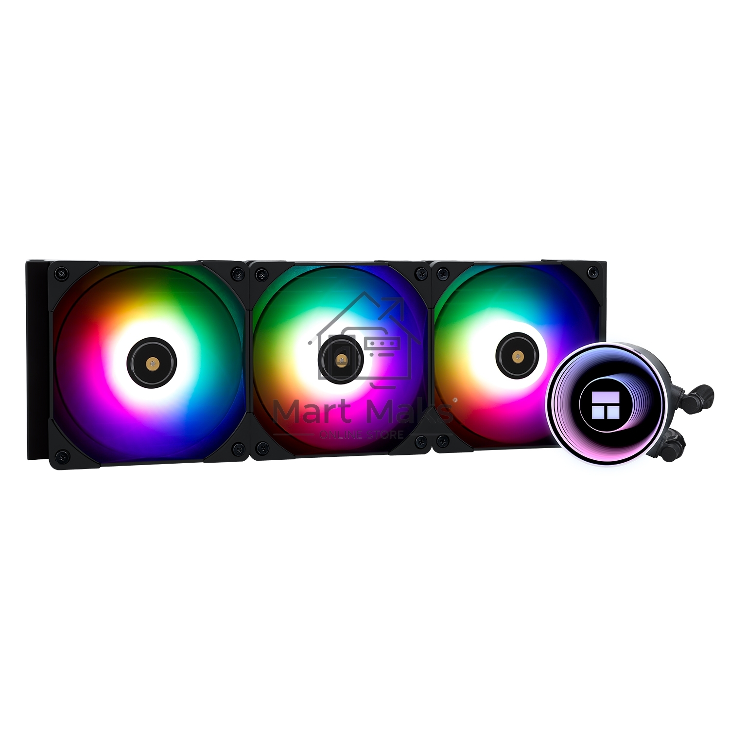 Водяное охлаждение для процессора Thermalright Frozen Notte 360 черный ARGB V2 (360mm, Black, ARGB/ Fans: 3x120mm, 72.37CFM, 27.7dBA, 2000RPM/ Pump height 54mm, 28dBA, 5300RPM, Rad thickness 27mm/ S: 1200, 1700, 1851, 2011, 2066, 115X, AM2, AM2+, AM3, AM3
