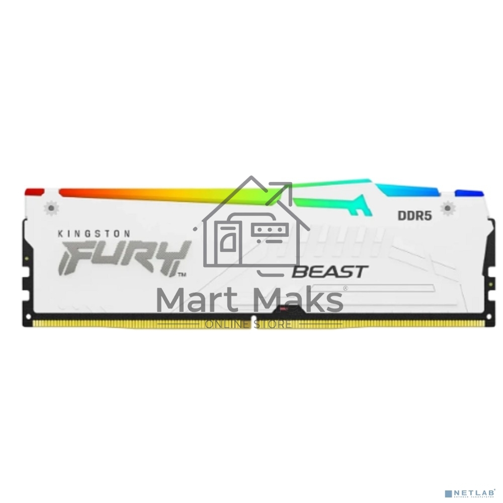 Оперативная память Kingston Fury Beast, DDR5, 16Gb (1x16 GB), 6000 MHz, CL30, радиатор, RGB, белый