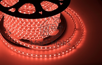 Лента LED 220 В, 10х7 мм, IP67, SMD 2835, 60 LED/m, цвет свечения красный, бухта 100 м