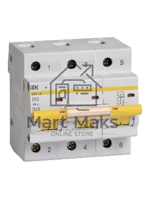 Авт. выкл. Iek MVA40-3-063-D ВА47-100 3Р 63А 10кА х-ка D ИЭК