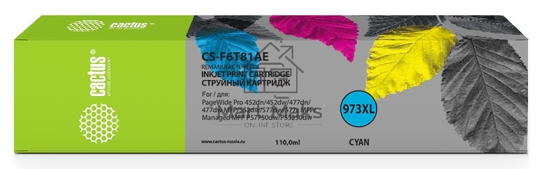 Картридж струйный Cactus CS-F6T81AE (973XL) голубой (110 мл) для HP HP PageWide Pro 452dw/Pro 477dw