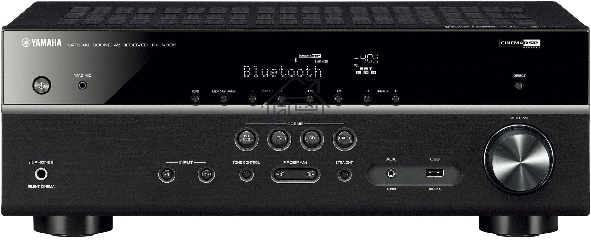 Ресивер Yamaha RX-V385 черный F 5.1-канальный AV-ресивер с поддержкой Bluetooth® с полностью дискретной конфигурацией и высококачественными ЦАП