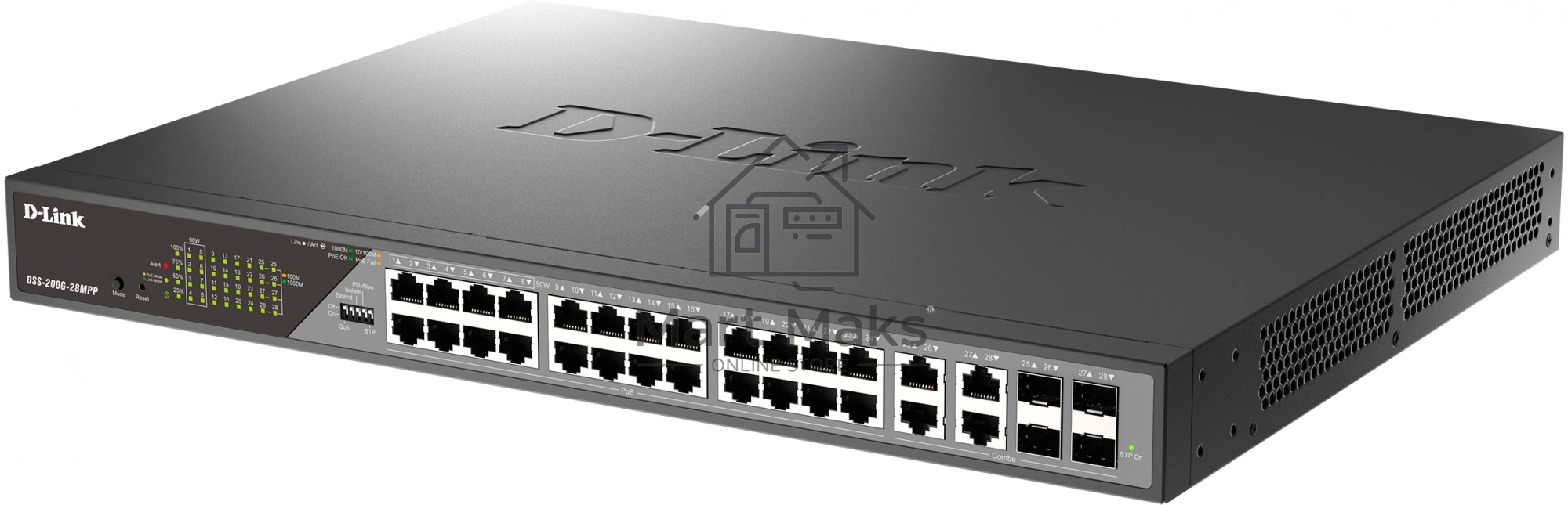 Сетевой коммутатор Smart L2 Surveillance Switch 24х1000Base-T PoE (8 PoE ports 802.3bt 90W), 4xCombo 1000Base-T PoE/SFP, PoE Budget 518W, Long-range PoE up to 250m