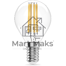 Лампа светодиодная филаментная Gauss Filament 8Вт цок.:E14 шар св.свеч.бел.нейт. (упак.:10шт)