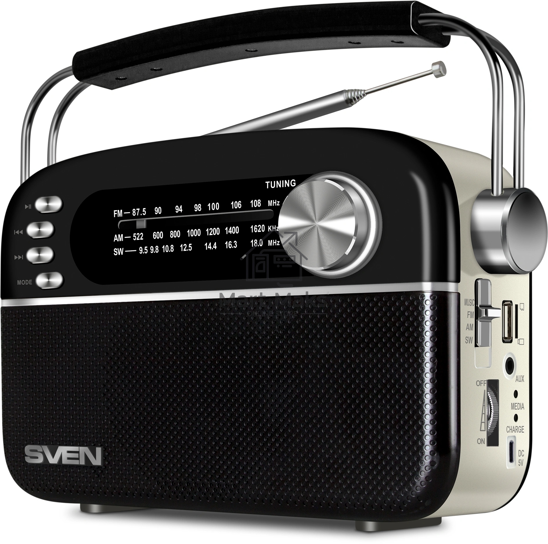 Радиоприёмник SVEN SRP-505 (4 Вт, FM/AM/SW, USB, SD/microSD, Bluetooth, 1200 мАч)черный