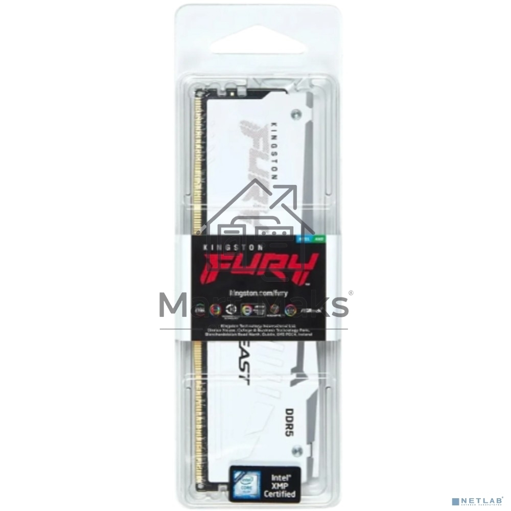 Оперативная память Kingston Fury Beast, DDR5, 16Gb (1x16 GB), 6000 MHz, CL30, радиатор, RGB, белый