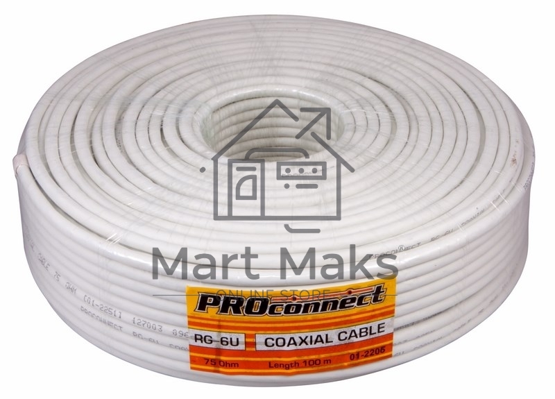 Кабель коаксиальный PROconnect RG-6U+Cu, 75 Ом, Cu/Al/Cu, 48%, бухта 100 м, белый