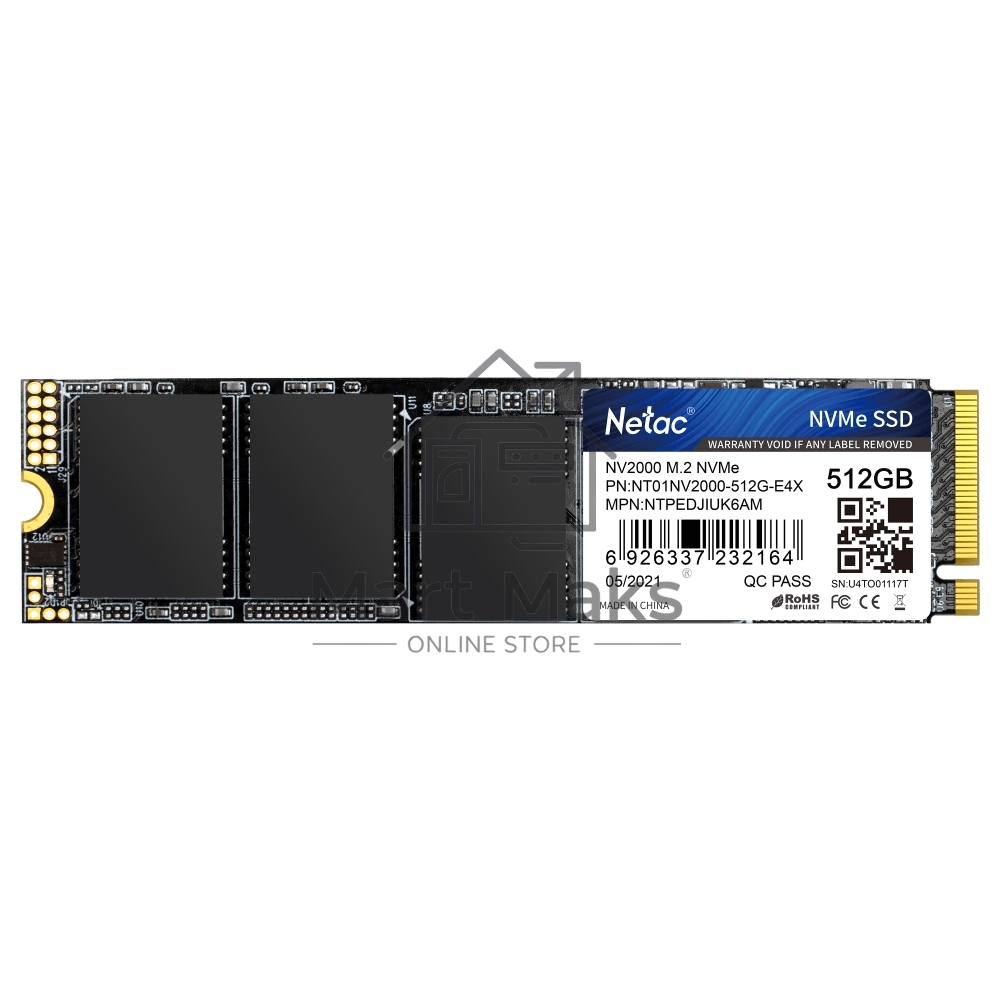 Накопитель SSD Netac NV2000, 512GB, PCIe 3.0 x4, M.2 2280, NVMe, R/W 2500/1950