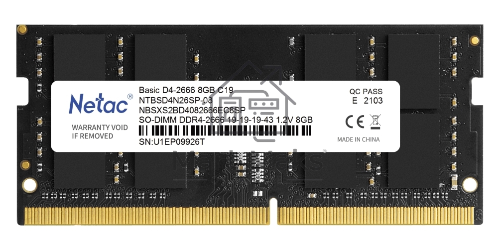 Оперативная память NETAC Basic, DDR4, 8GB (1x8GB), 2666MHz, CL19, SO-DIMM