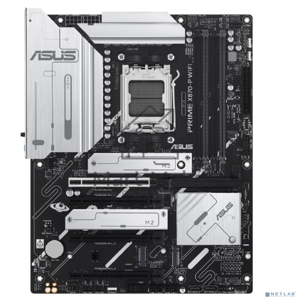 Материнская плата ASUS PRIME X870-P WIFI, AM5, AMD X870, 4xDDR5, 2xSATA, 4xM.2, 1xPCI-E 5.0 x16, 2xPCI-E 4.0 x1, 1xHDMI, 2xUSB-C, 1x 2.5Gb LAN, 4xUSB-A 3.2 Gen 1, 1xUSB-A 3.2 Gen 2, 4xUSB-A 2.0, 3x3.5 мм, 7.1, 1xWi-Fi 7, ATX