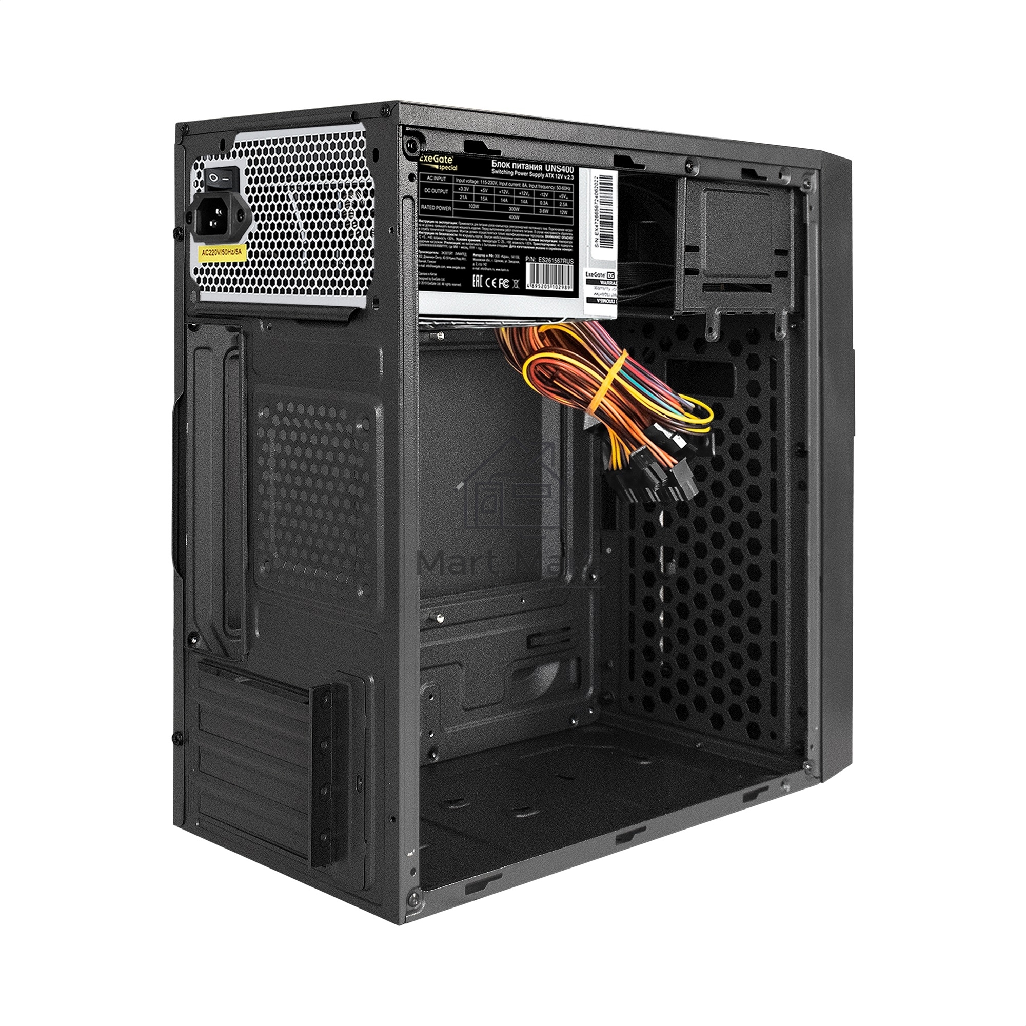 Компьютерный корпус Minitower ExeGate BAA-105U2-01-UNS400 (mATX, БП UNS400 с вент. 12см, 2*USB+2*USB3.0, аудио, черный)