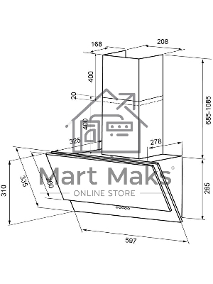 Вытяжка наклонная Krona Olly 600 PB черный, 60 см, 575 куб. м/ч, 50 дБ