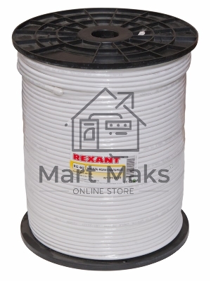 Кабель коаксиальный Rexant RG-6U+Cu, 75 Ом, Cu/Al/Cu, 75%, бухта 305 м, белый