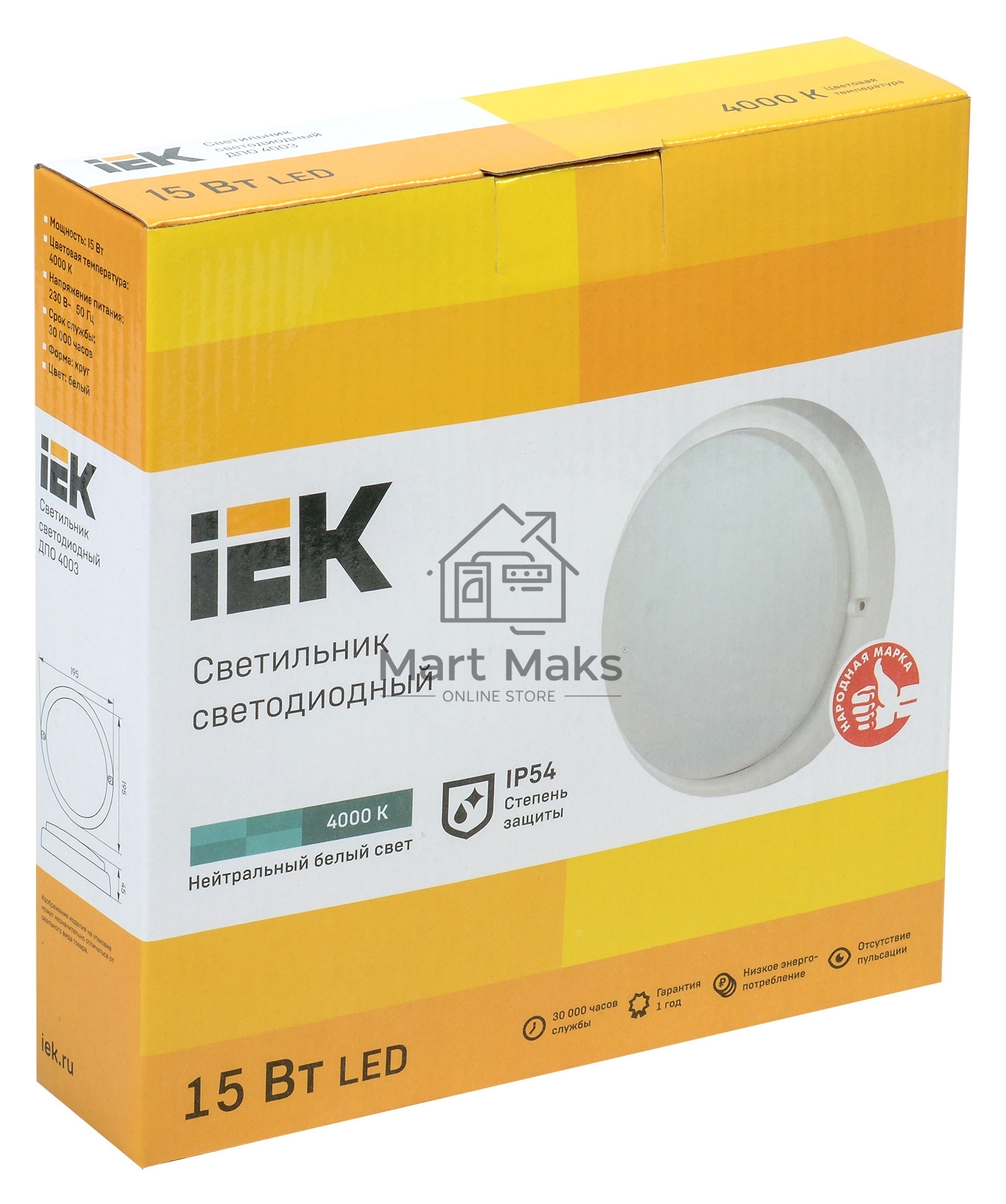 Светильник Iek LDPO0-4003-15-4000-K01LED ДПО 4003 15Вт IP54 4000K круг белый IEK