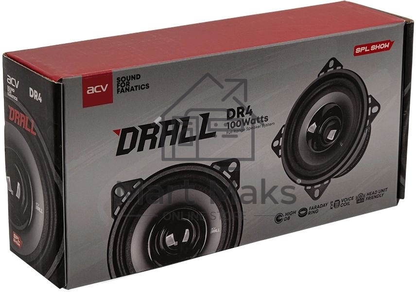 Колонки автомобильные ACV DRALL DR4 (без решетки) 100Вт 94дБ 3Ом 10см (4дюйм) (ком.:2кол.) широкополосные однополосные