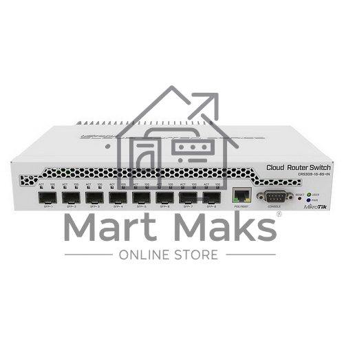 Коммутатор MikroTik CRS309-1G-8S+IN 8 SFP+, dual-core 800MHz CPU, 512MB RAM, POE, RS232 serial port