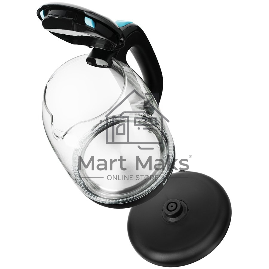 Чайник электрический Kitfort КТ-625-1 1.7л. 2200Вт черный/голубой (корпус: стекло)