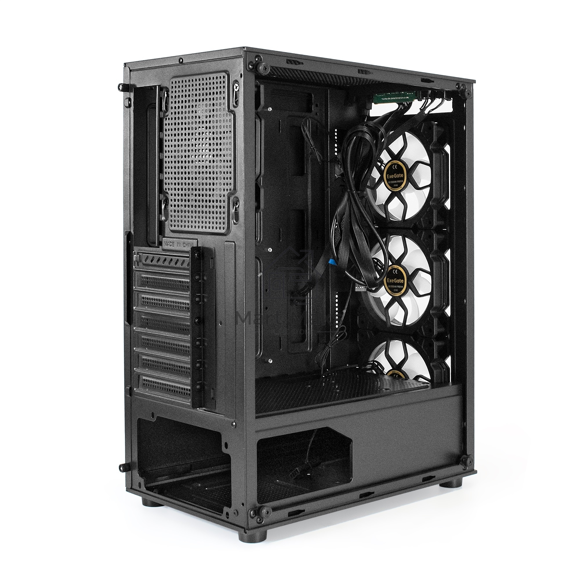 Компьютерный корпус Miditower ExeGate i3 BASE (ATX, без БП, с окном, 1*USB+1*USB3.0, аудио, 4 вент. 12см с RGB подсветкой)