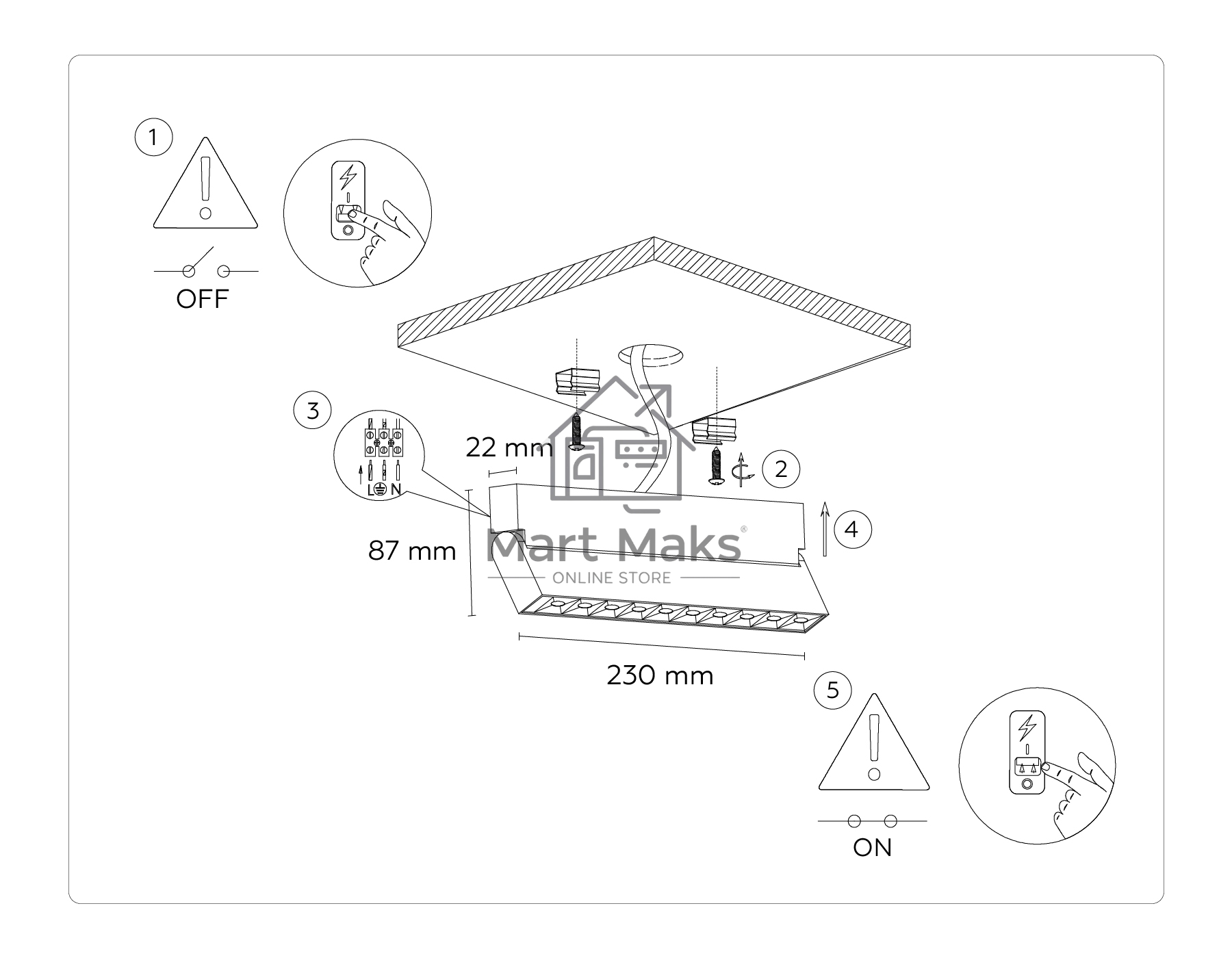 Светильник Ambrella light TA1825 WH белый LED 12W 4200K 230*22*87