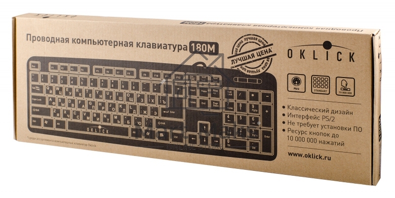 Клавиатура Oklick 180M проводная, PS/2, черный