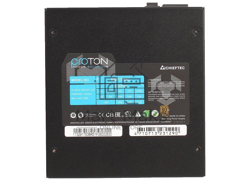 Блок питания Chieftec BDF-750C, 750Вт 80 PLUS Bronze, 140мм, модульный, черный