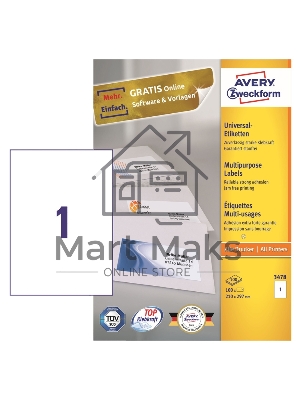 Этикетки Avery Zweckform 3478 A4 70x210мм 297шт на листе/70г/м2/100л./белый матовое самоклей. универсальная