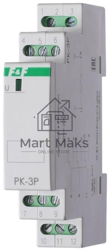 Реле промежуточное PK-3P (монтаж на DIN-рейке 35мм 220В 50Гц 3х8А 3NO/NC IP20) F&F EA06.001.023