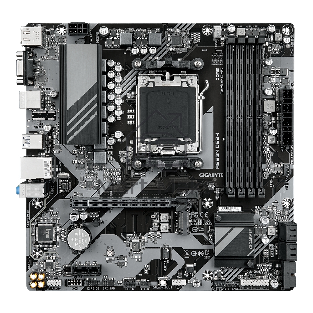 Материнская плата Gigabyte A620M DS3H, Micro-ATX, AM5, AMD A620, 4xDDR5, 4xSATA, 1xM.2, 1xPCI-E 4.0 x16, 1xPCI-E x1, 1xHDMI, 1xDP, 1xVGA, 1x 1Gb LAN, 1xUSB 3.2 Gen 1, 4xUSB 2.0, 3x3.5mm, 7.1, ATX