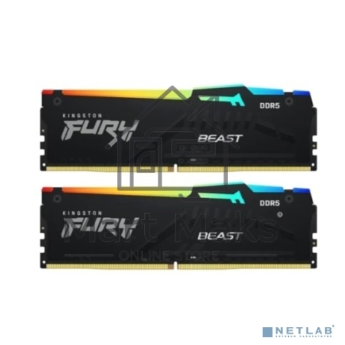 Оперативная память Kingston Fury Beast, DDR5, 32GB (2x16GB), 5200MHz, CL36, DIMM, с радиаторами, RGB, черный