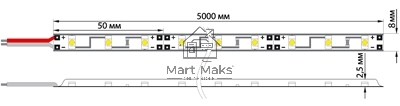 Лента LED 220 В, 13х8 мм, IP67, SMD 5050, 60 LED/m, цвет свечения синий