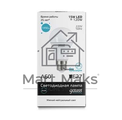 Светодиодная лампа Gauss LED Elementary 23225A60 15W E27 4100K 1/10/40 груша