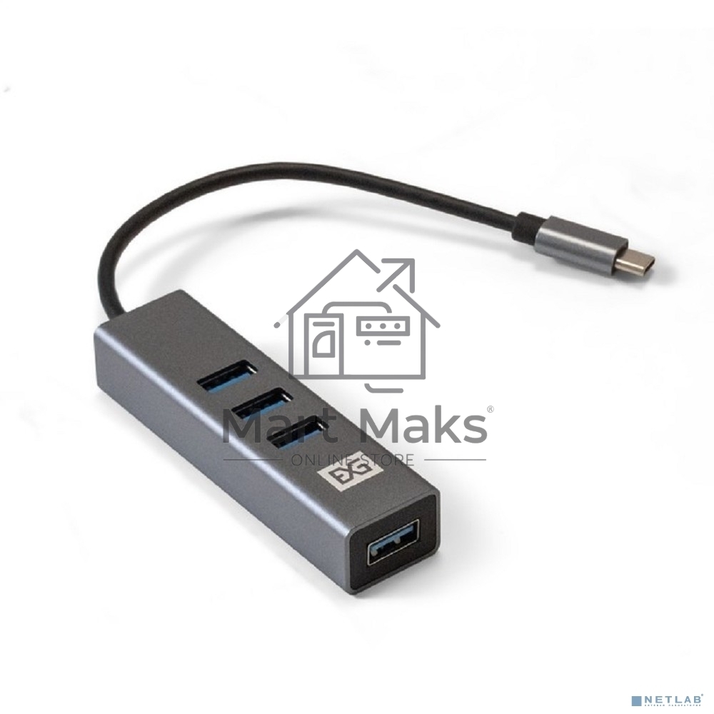 Хаб USB (концентратор) ExeGate DUB-4TC (кабель-адаптер USB Type C --> 4xUSB3.0, Plug&Play, серебристый)